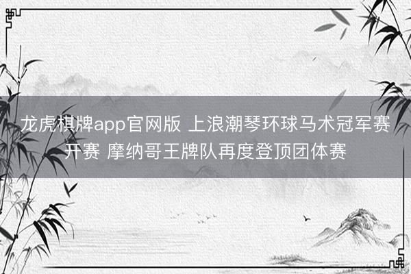龙虎棋牌app官网版 上浪潮琴环球马术冠军赛开赛 摩纳哥王牌队再度登顶团体赛