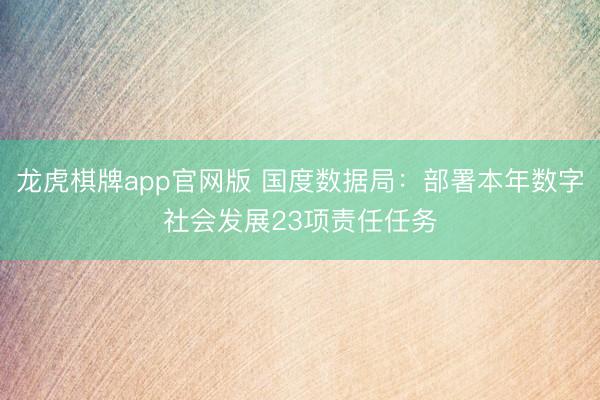 龙虎棋牌app官网版 国度数据局：部署本年数字社会发展23项责任任务